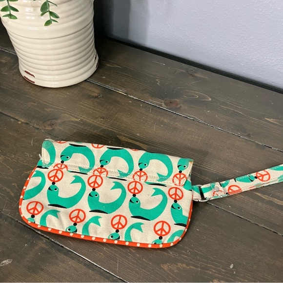 Bungalow 360 Vegan Natural Canvas Wristlet Seal Peace Sign Print Colorful Boho - Picture 5 of 7